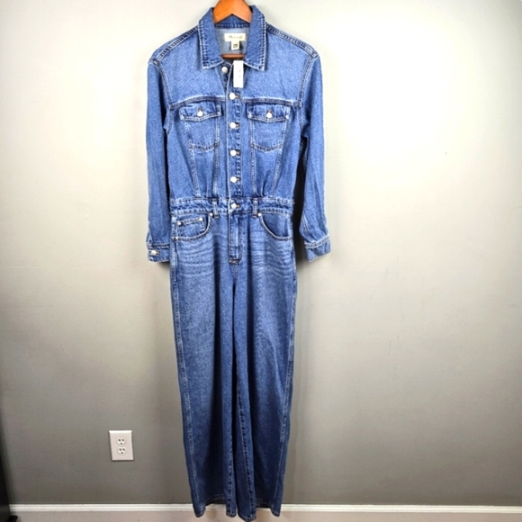 MADEWELL Denim Jean Wide-Leg Coverall Jumpsuit Blue Women Size 6 Modern Y2K Feel - Picture 1 of 16